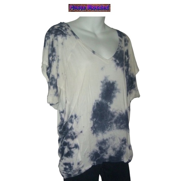 Splendid Tie Dye Blue White Bohemian Blouse Top USA Made Seen On Celebrity Boho - Picture 2 of 9